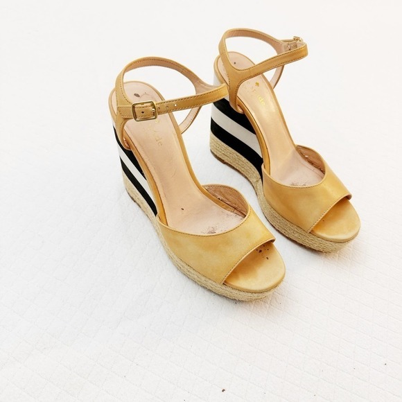 Kate Spade Deanne Open Toe Striped Wedge Sandals Size 8.5 - Picture 2 of 6